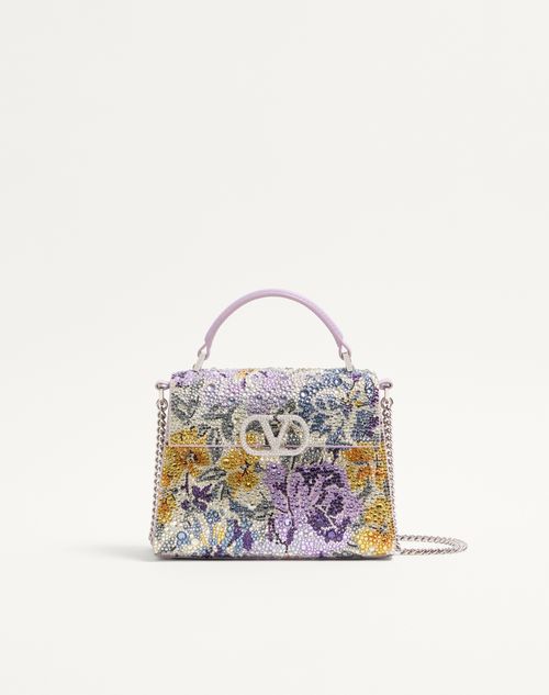 Valentino Garavani - Valentino Garavani Mini Vsling Handbag With Flowerism Rhinestone Motif And Jewel Logo - Lilac - Woman - Top Handle Bags